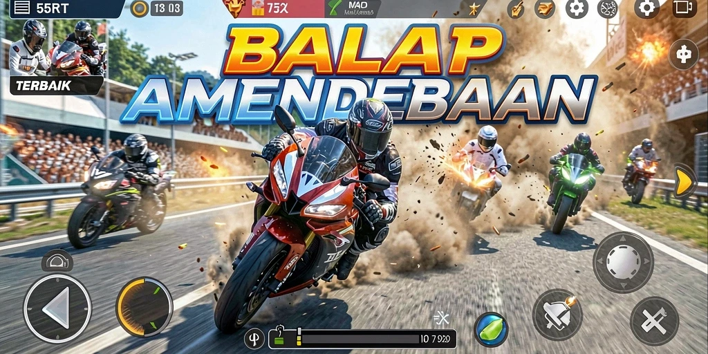 Screenshot gameplay <strong>55RT</strong> menampilkan balapan motor seru di trek menantang.