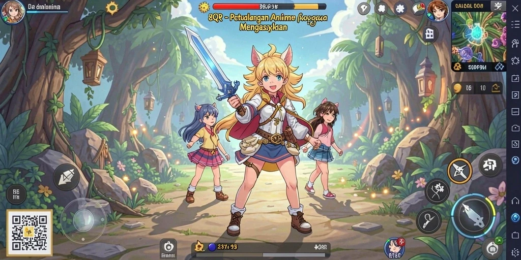 Tampilan gameplay menakjubkan dengan karakter anime beraksi.