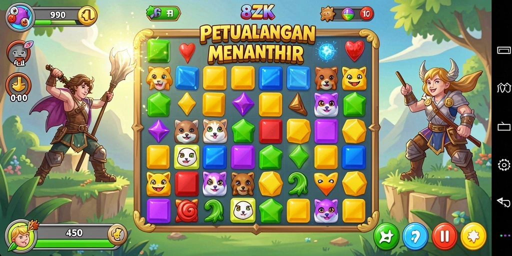 Tampilan utama gameplay 8ZK yang menampilkan kombinasi warna-warni.