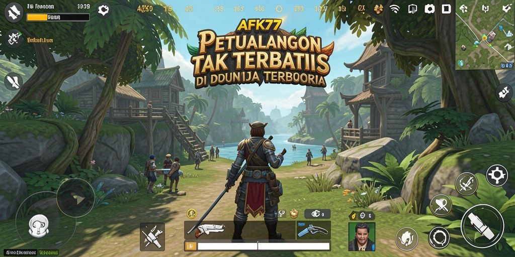 Screenshot gameplay AFK77 dengan eksplorasi dunia terbuka.