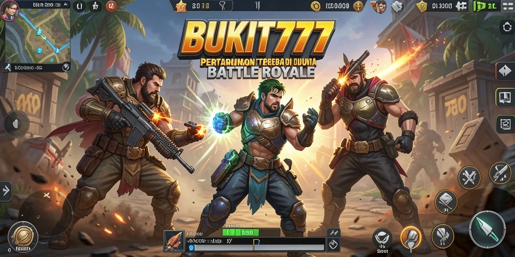 Tangkapan layar gameplay BUKIT777 yang intens dalam pertempuran Battle Royale.