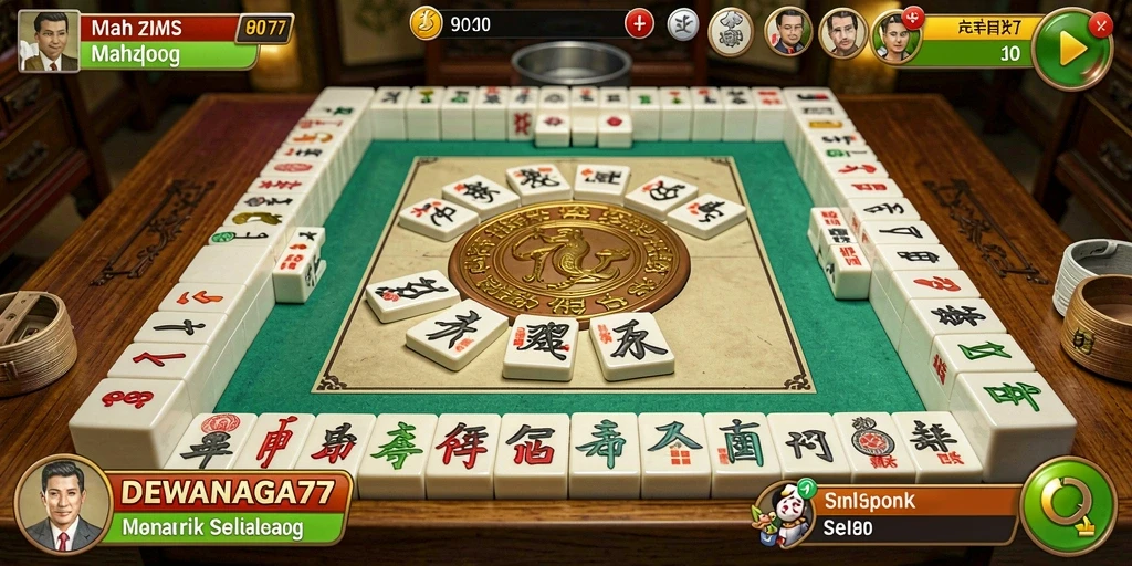 Tampilan gameplay menarik dari DEWANAGA77 dengan ubin Mahjong yang berwarna-warni.