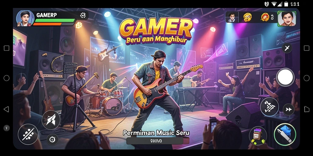 Tampilan gameplay seru GAMERP dengan efek musik yang memukau.