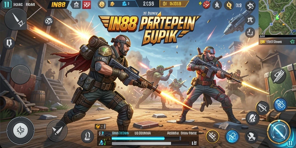 Screenshot IN88 menampilkan aksi pertempuran seru dalam mode Battle Royale.