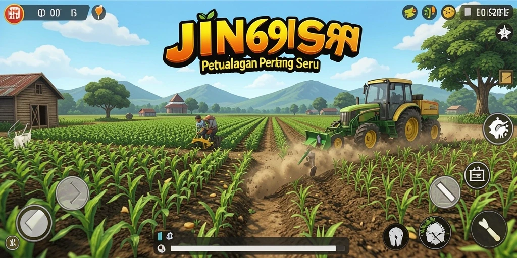 Tampilan gameplay JIN69 dengan berbagai tanaman dan interaksi sosial.