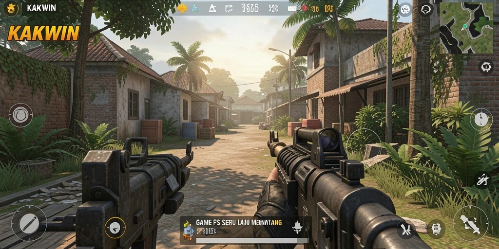 Screenshot KAKWIN menampilkan aksi seru dalam bermain FPS.