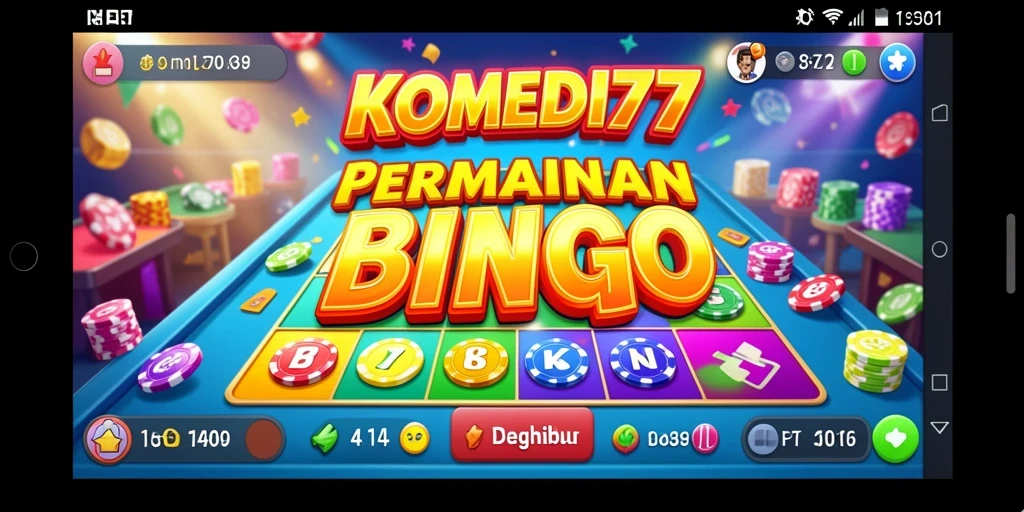 Tampilan gameplay menarik Bingo di KOMEDI77 dengan kartu berwarna-warni.