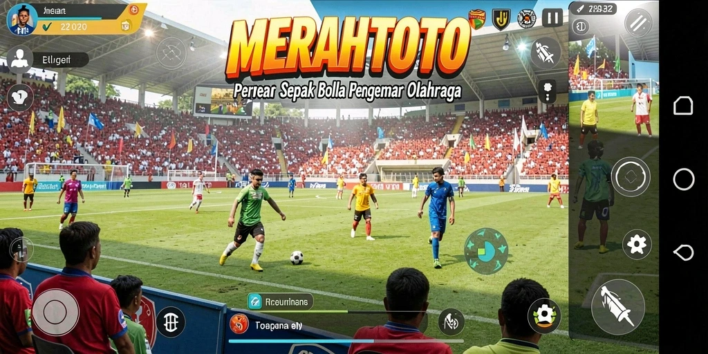 Tampilan gameplay MERAHTOTO yang mendebarkan di lapangan sepak bola.