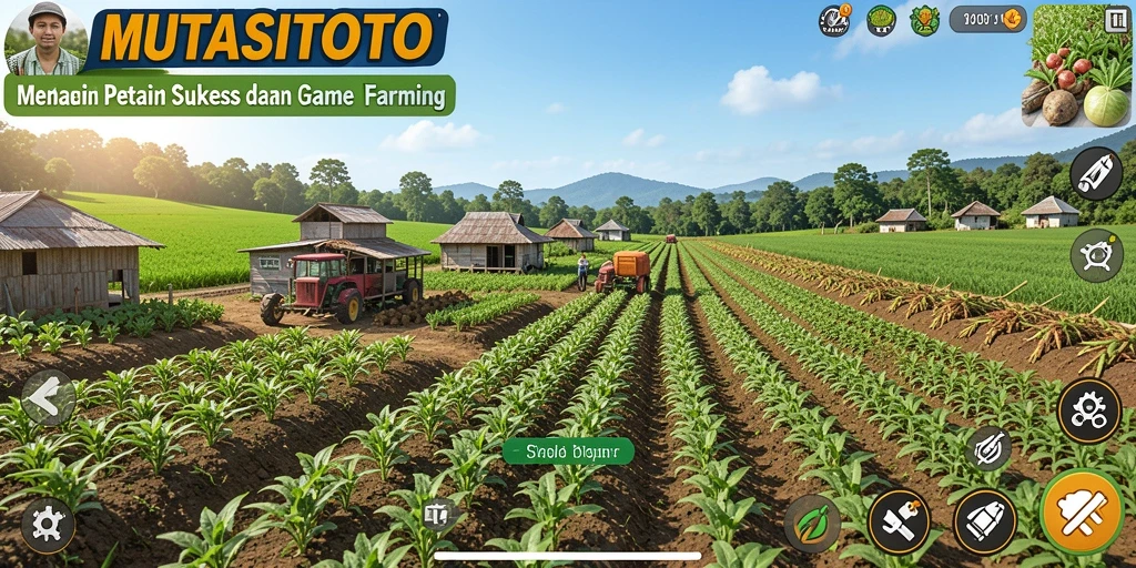 Tampilan gameplay MUTASITOTO yang menampilkan aktivitas bertani yang seru.