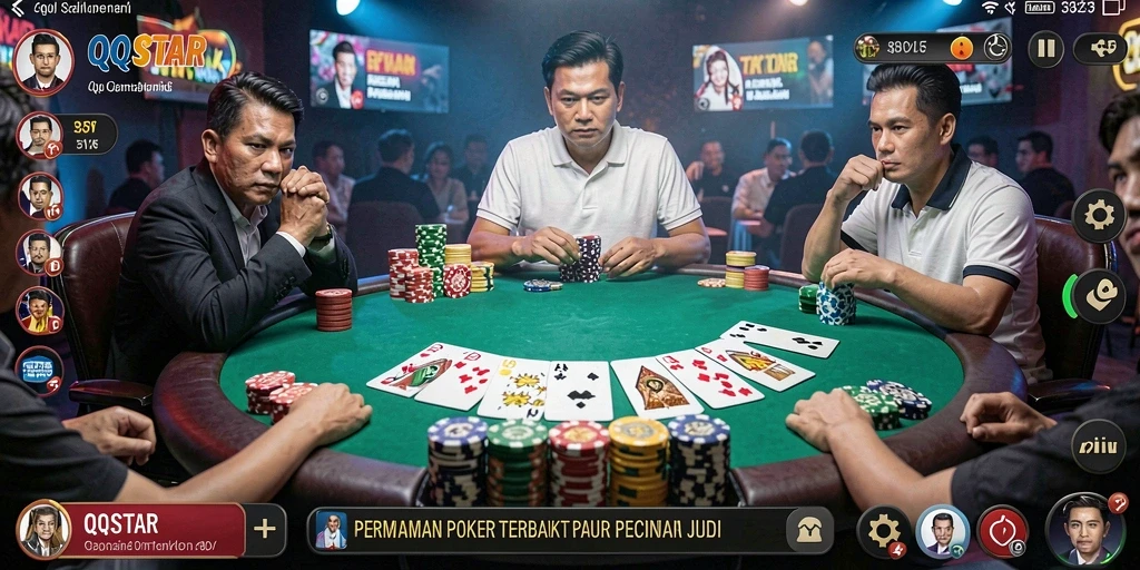 Screenshot gameplay QQSTAR menampilkan pemain bersaing dalam poker.