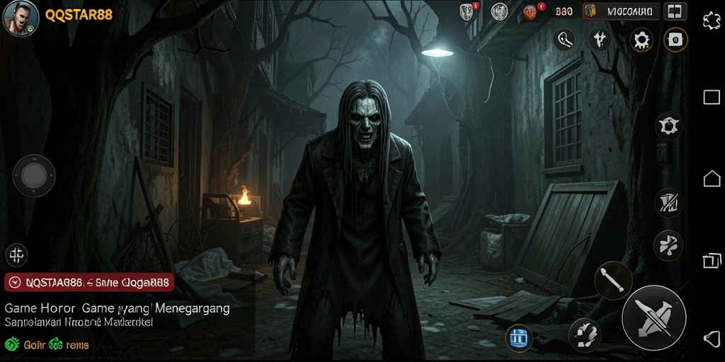 Tampilan gameplay <strong>QQSTAR88</strong> dengan suasana horor yang mencekam.