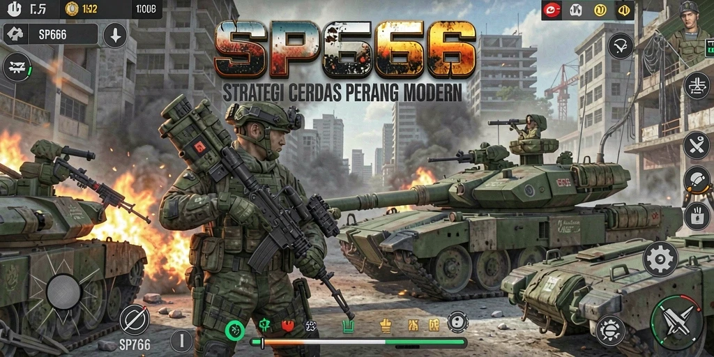 Screenshot utama SP666 menampilkan serangan pasukan yang dinamis dan strategi taktis.