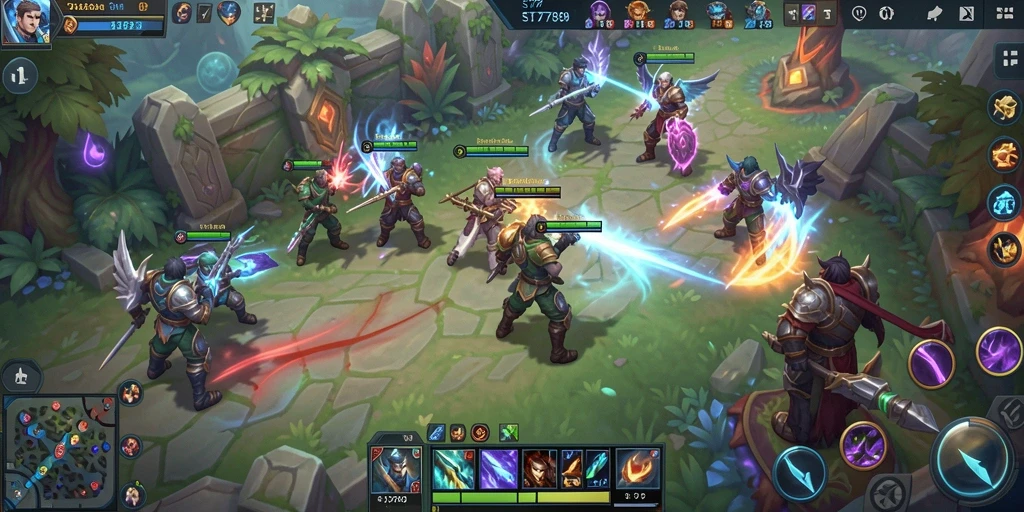 Gameplay MOBA yang intens dan strategis di ST789.