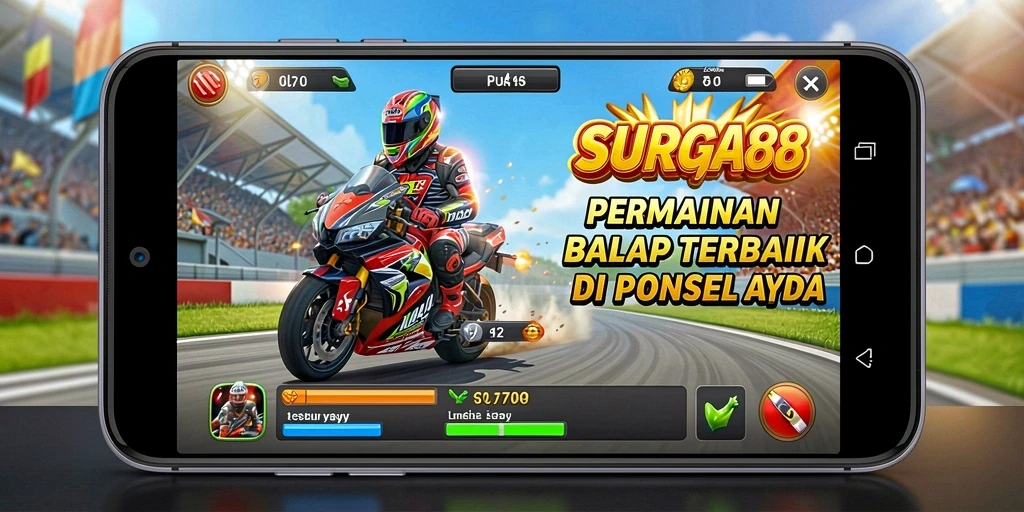 Gameplay balap seru di SURGA88 dengan mobil cepat dan trek menantang.