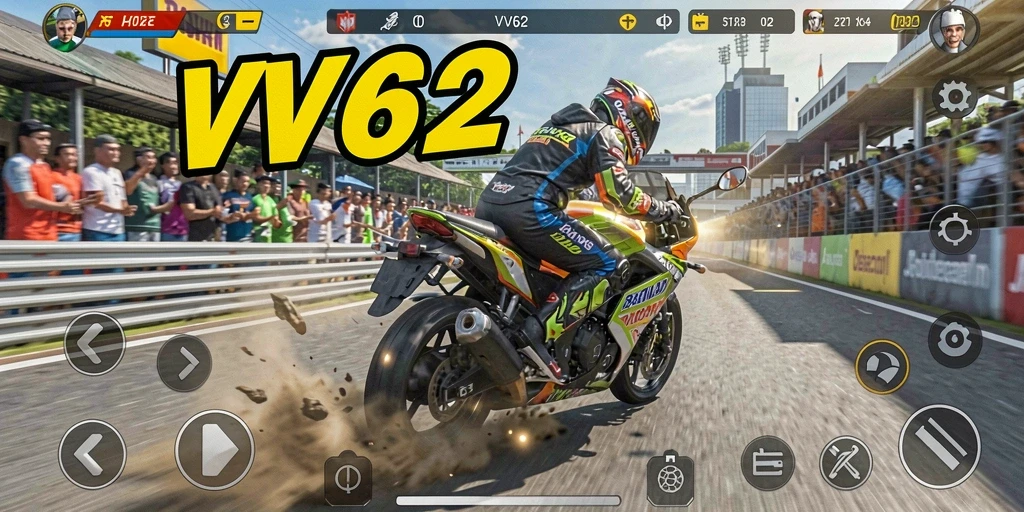 Tampilan gameplay seru dari balapan motor di VV62.